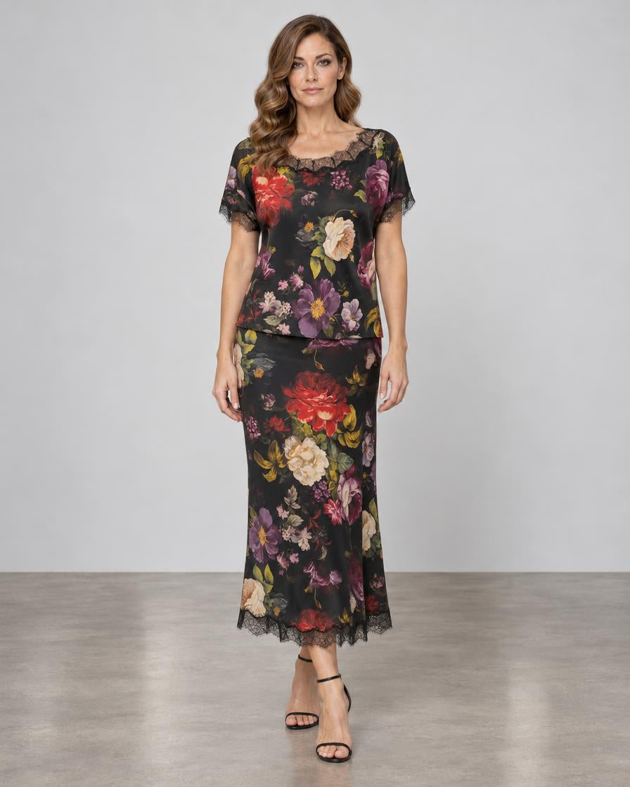 Go Silk Go Lacey Le Skirt Printed - War of the Rose