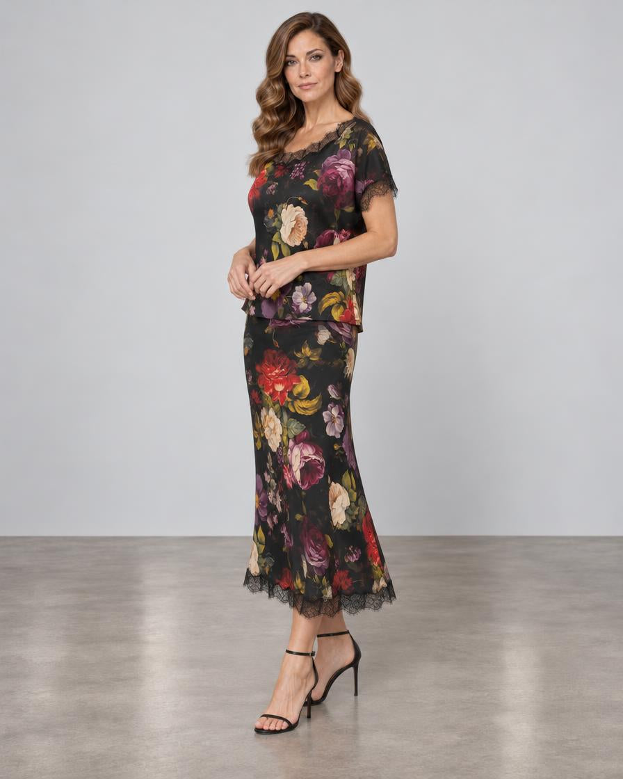 Go Silk Go Lacey Le Skirt Printed - War of the Rose