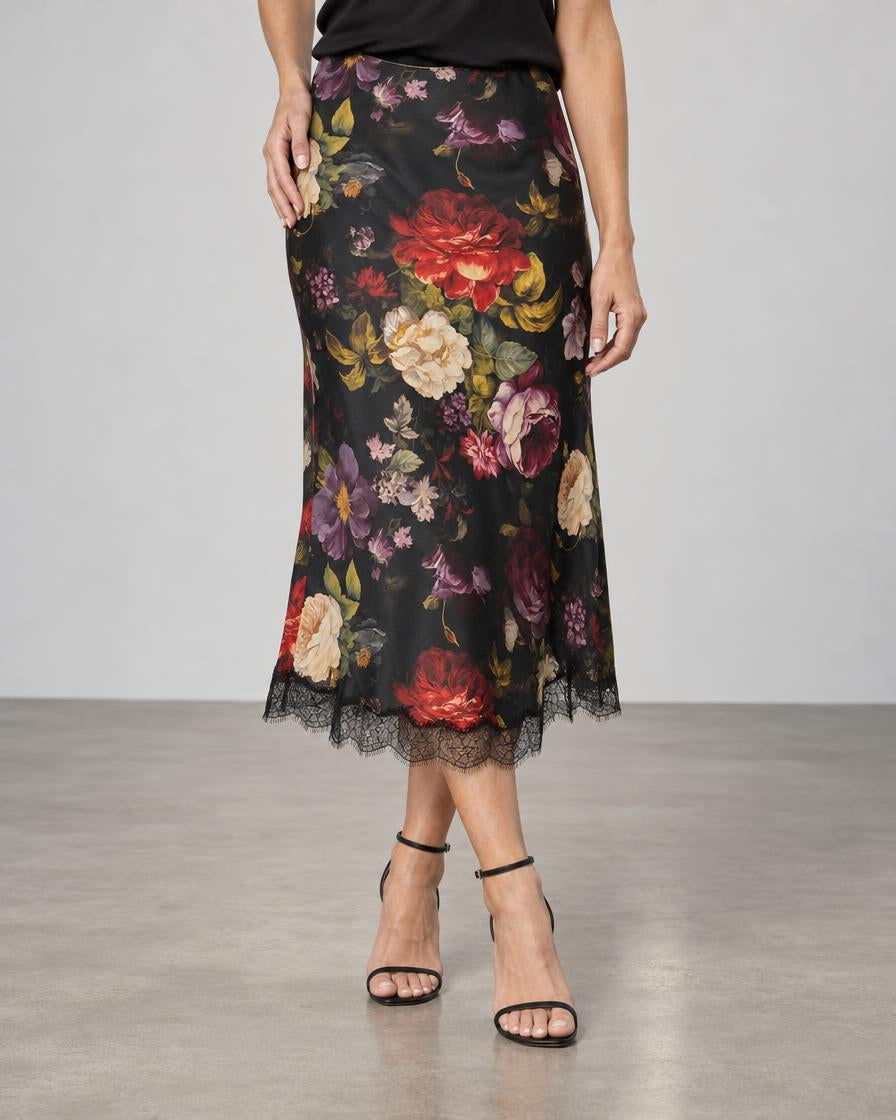 Go Silk Go Lacey Le Skirt Printed - War of the Rose