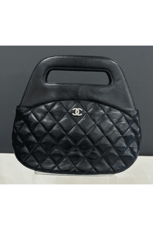 Authentic Chanel Vintage Rare Black Lambskin Top Handle Bag