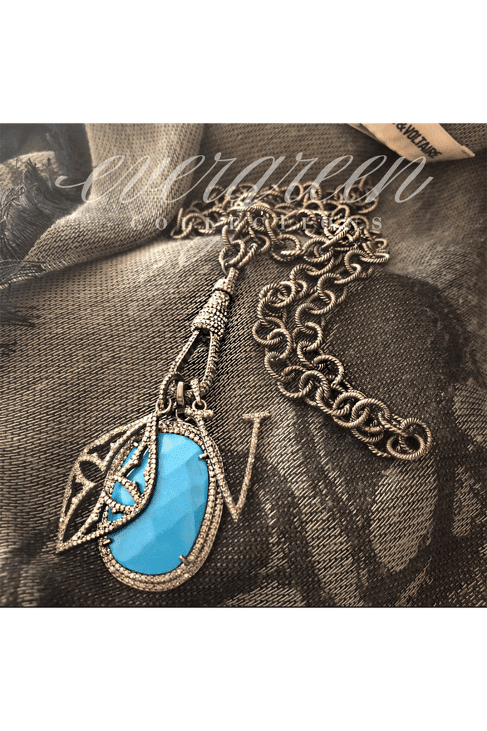 Pave Diamond with Turquoise Pendant