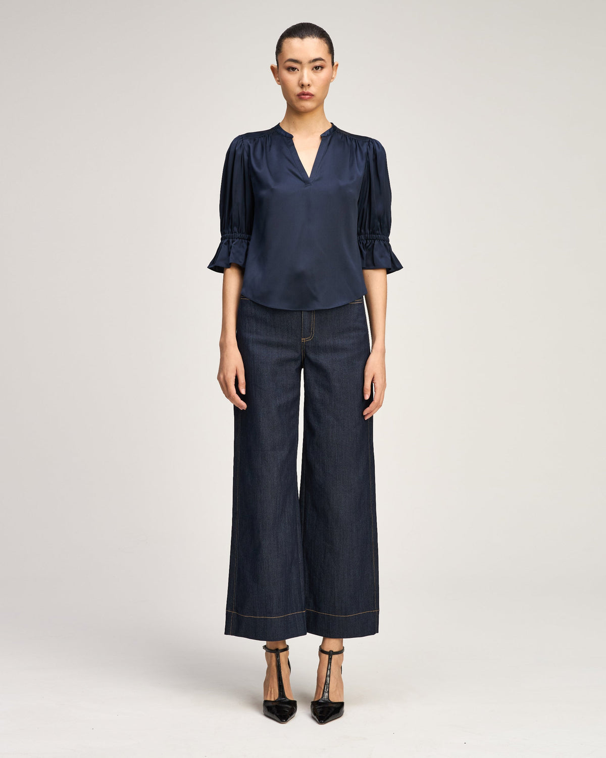 Split Neck Fiona Top - Navy