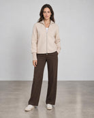 Knit Trim Zip Mock Coat - Sandstone