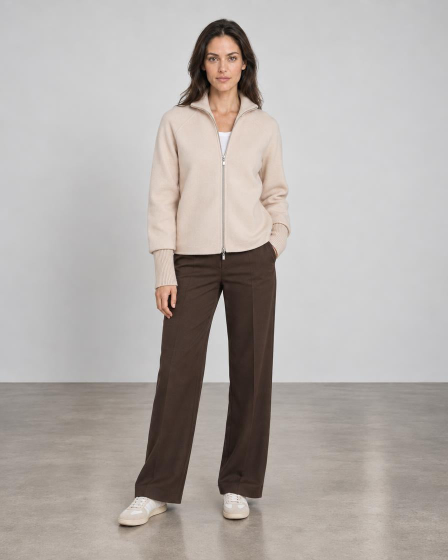 Knit Trim Zip Mock Coat - Sandstone