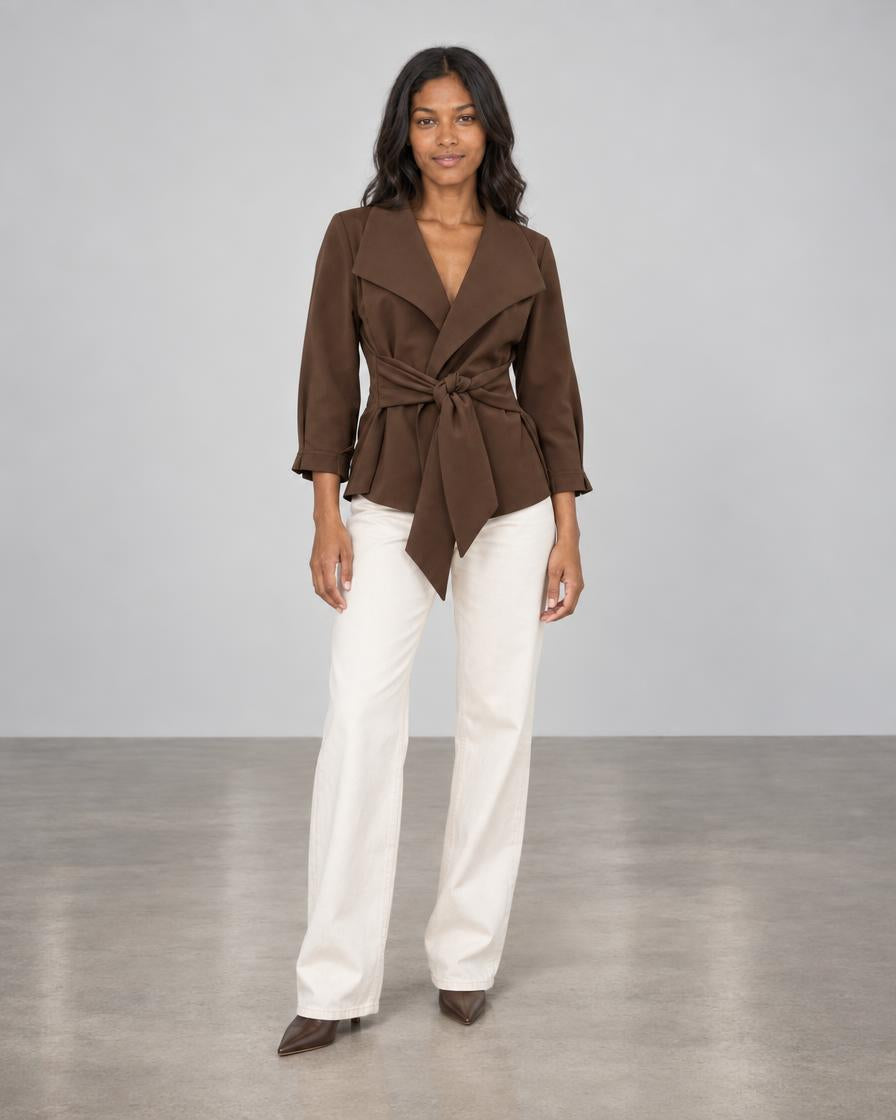 Raw Edge Belted Jacket - Espresso