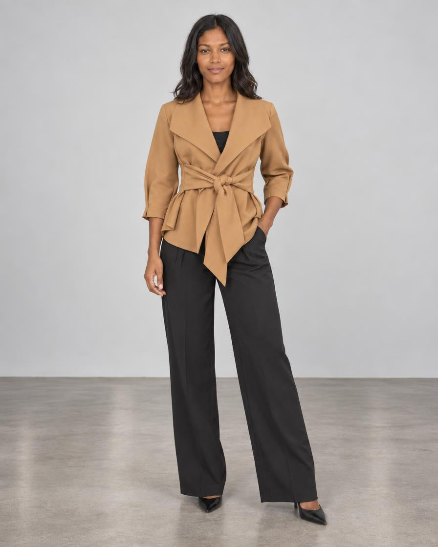 Raw Edge Belted Jacket - Caramel