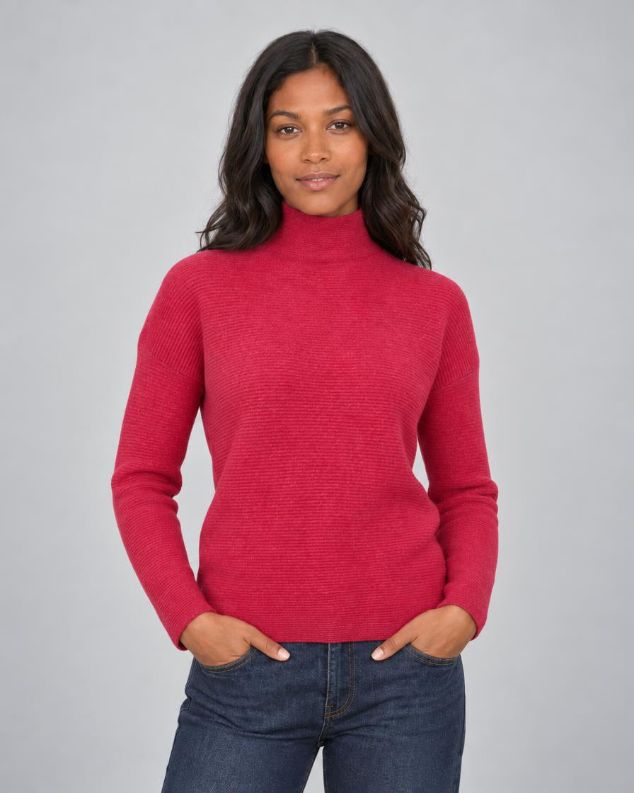 Textured Slouchy Funnel - Cranberry
