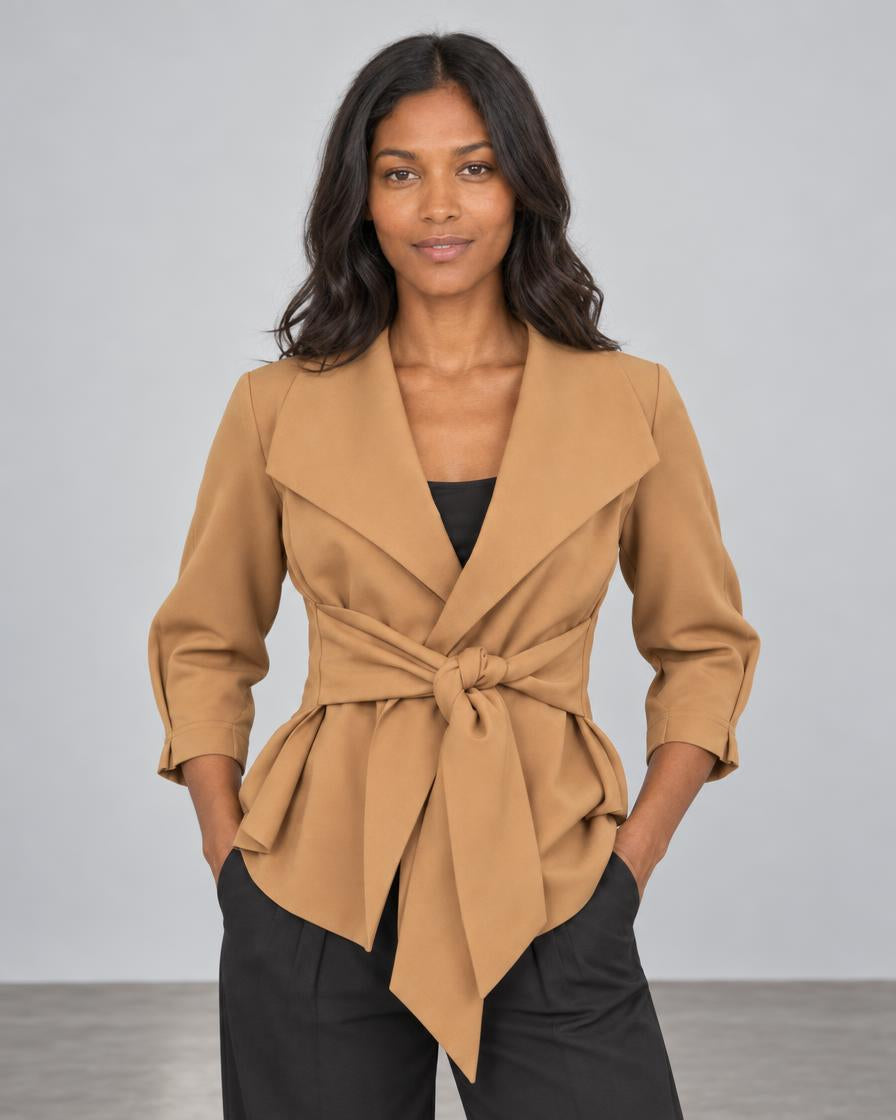 Raw Edge Belted Jacket - Caramel