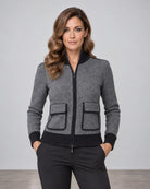 Tweed Zip Mock Cardigan - Black/Multi