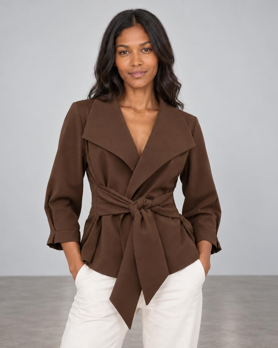 Raw Edge Belted Jacket - Espresso