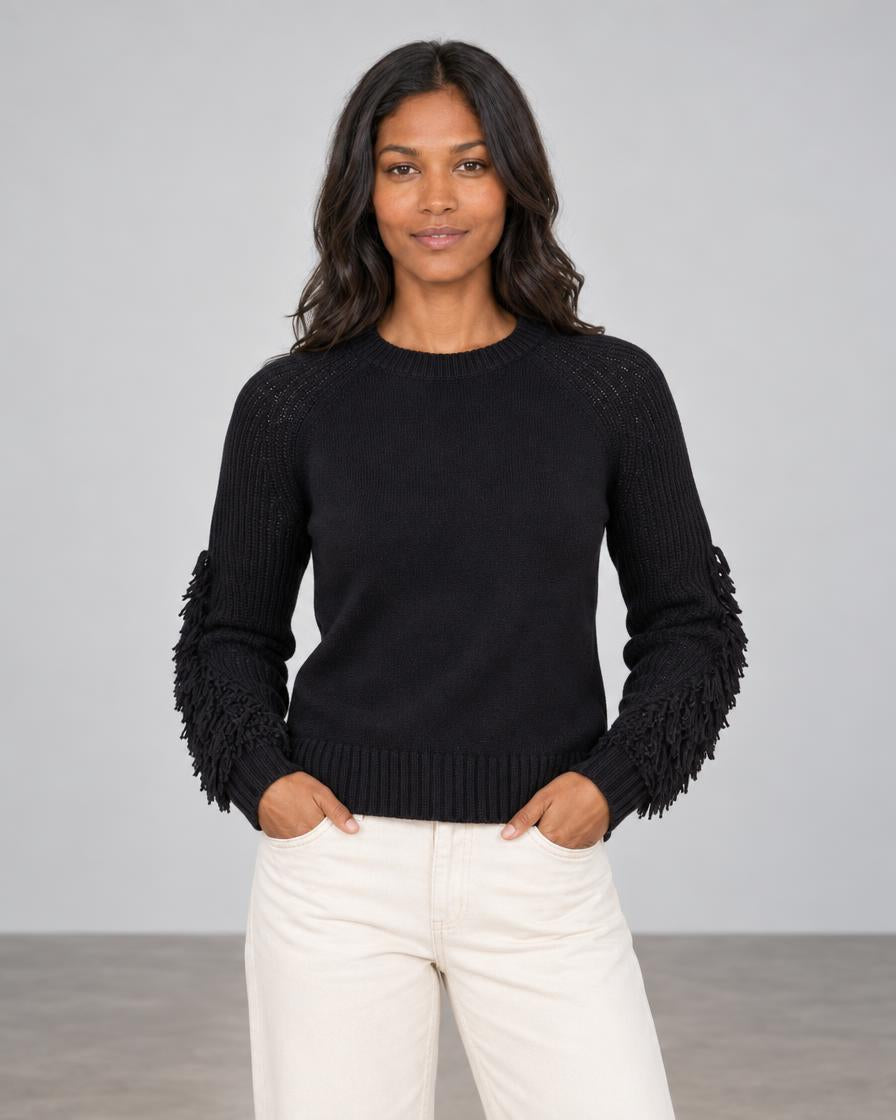 Fringe Sleeve Crew - Black