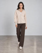 Knit Trim Zip Mock Coat - Sandstone