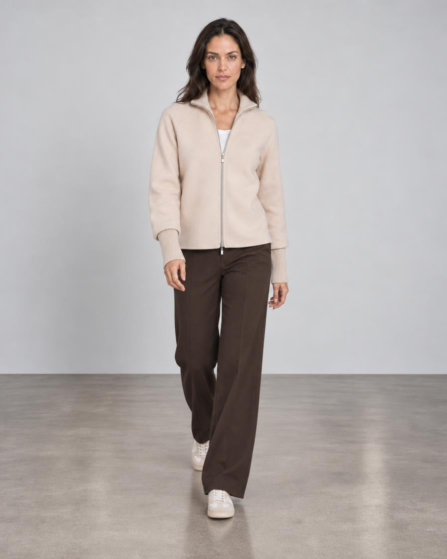 Knit Trim Zip Mock Coat - Sandstone