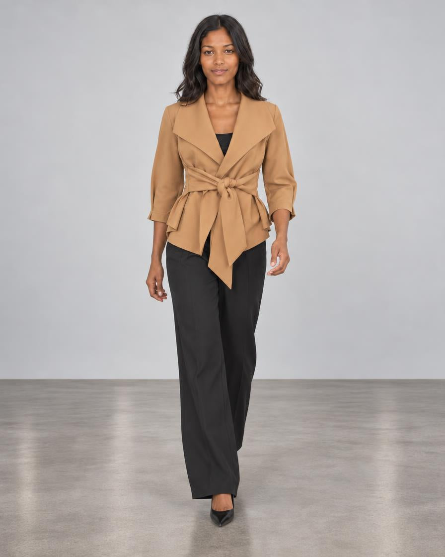 Raw Edge Belted Jacket - Caramel