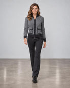 Tweed Zip Mock Cardigan - Black/Multi