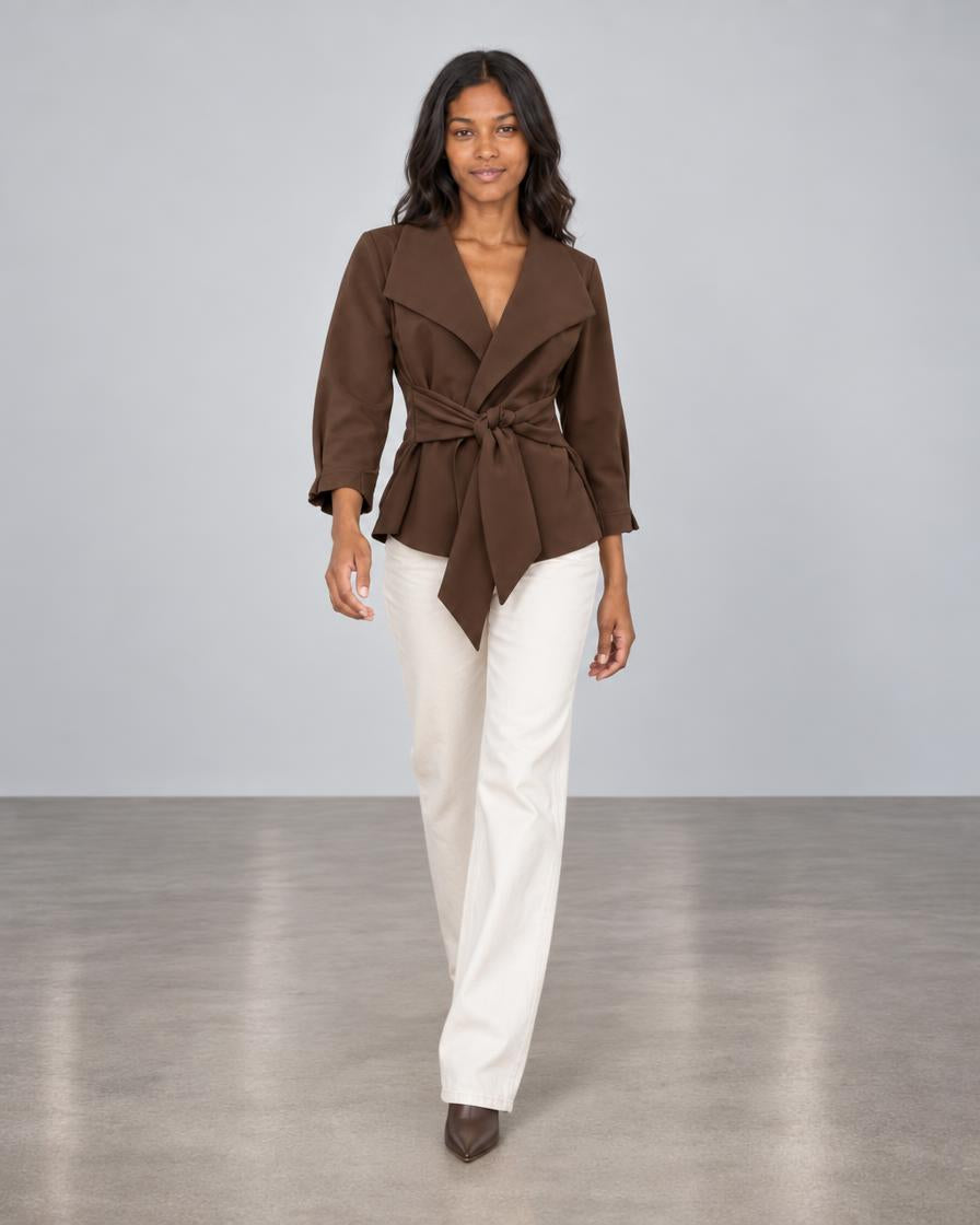 Raw Edge Belted Jacket - Espresso