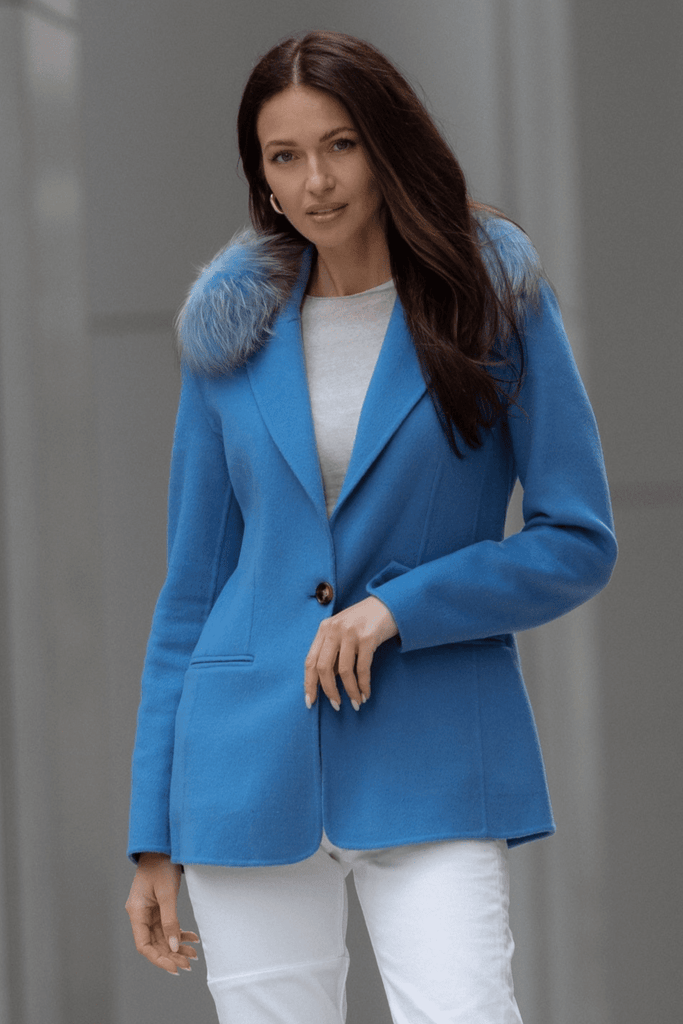 Double Face Wool Blazer With Fox Collar Cyaneus