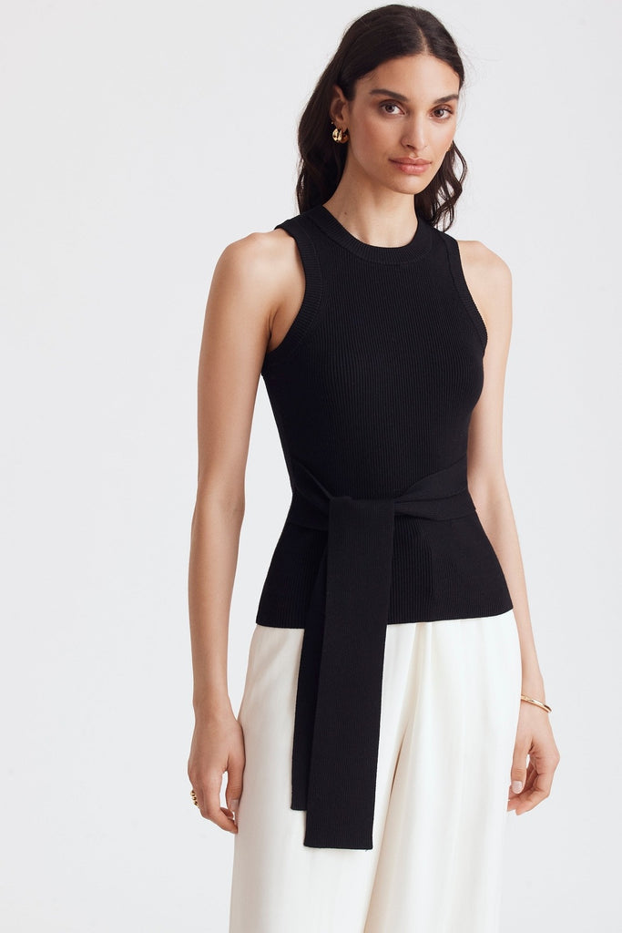 Molly Sleeveless Racer Tie Front Top