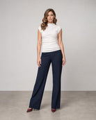 Amara Mock Neck Power Shoulder Top - Coconut Milk