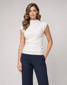 Amara Mock Neck Power Shoulder Top - Coconut Milk