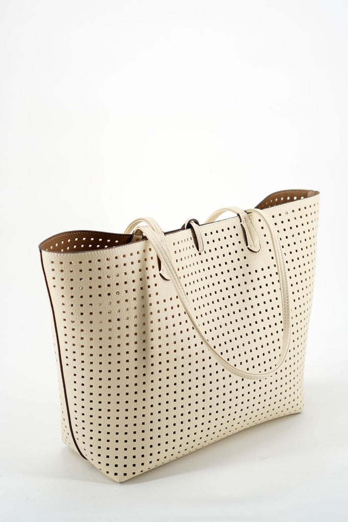 Departure Tote Perforated Square Cream/Taupe