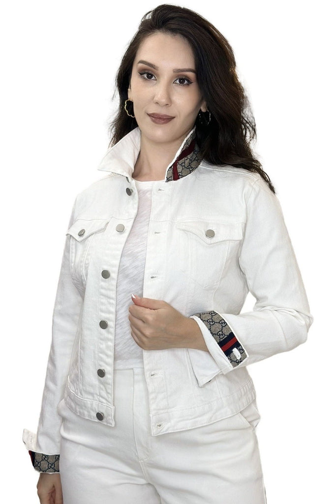 Designer Scarf White Denim Jacket - G Classique on White