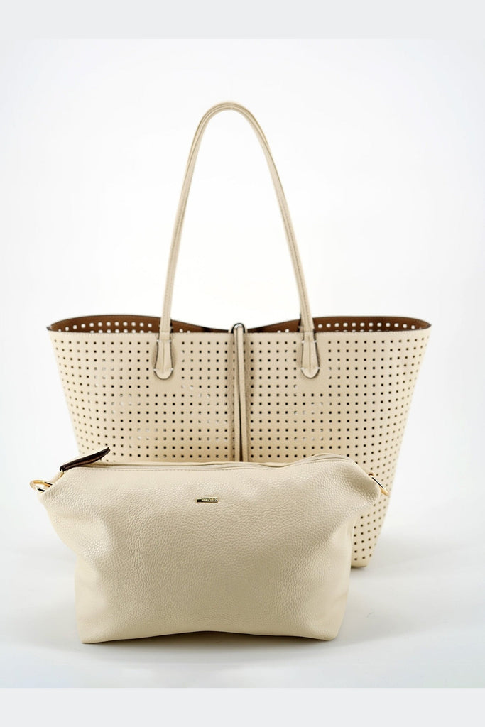 Departure Tote Perforated Square Cream/Taupe