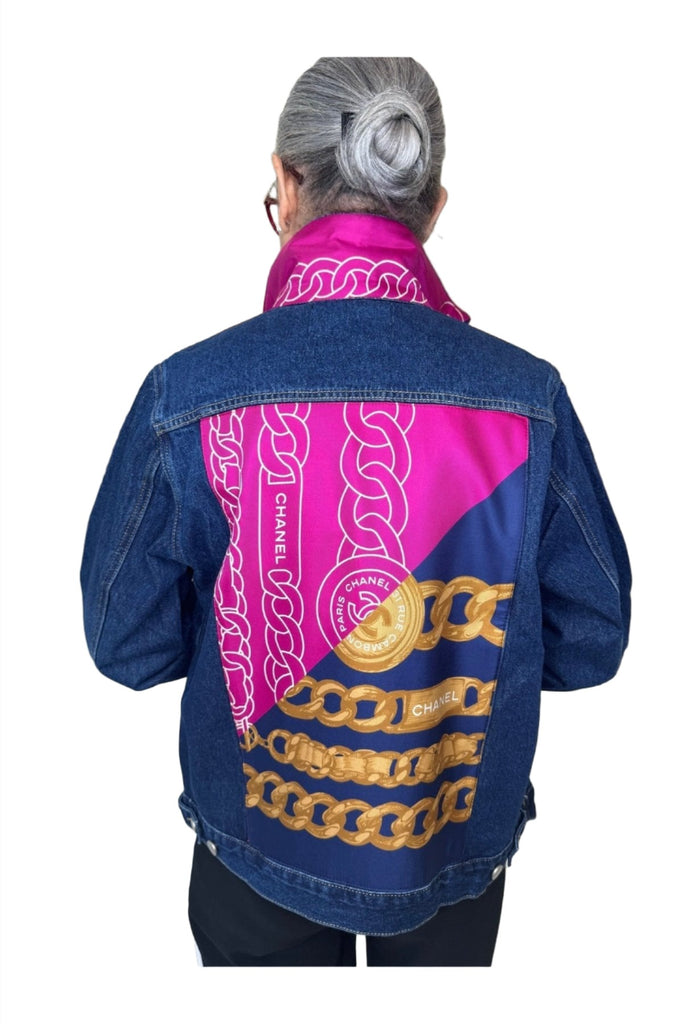 Designer Scarf Denim Jacket - C Pink Chain on Saddle