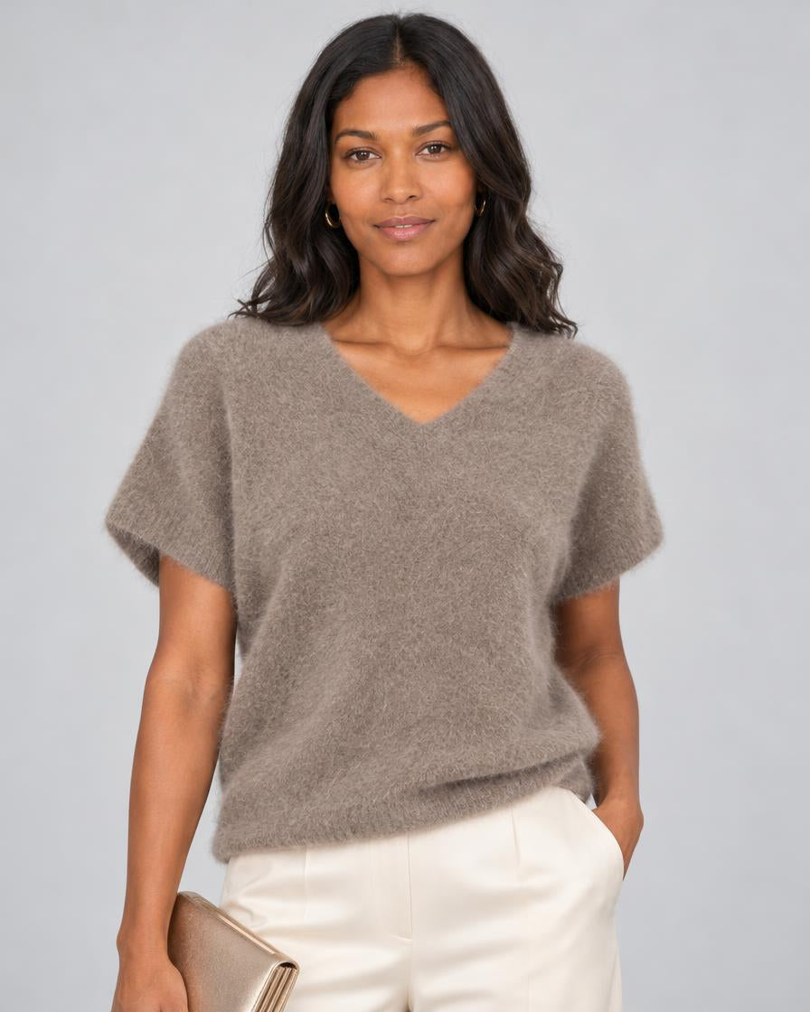 Universel Short Sleeve Fox Pullover - Taupe