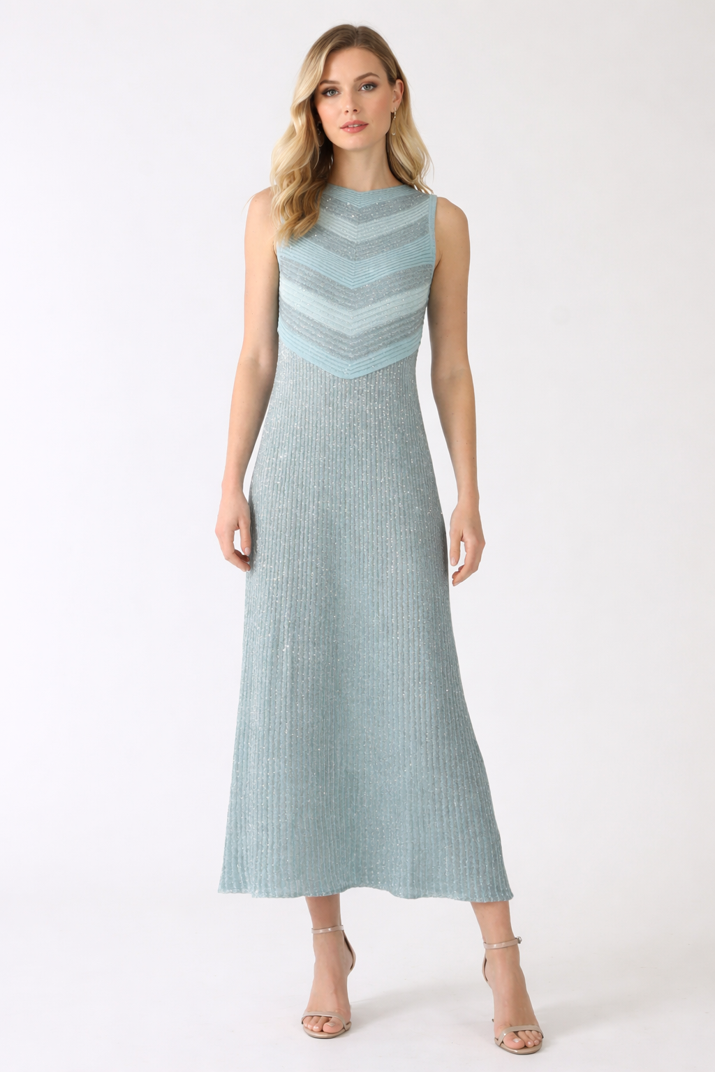 Lurex Chevron Rib Maxi Dress - Tiffany Tiffany 9 / S Lurex Chevron Rib Maxi Dress - Tiffany Tiffany 9 / S
