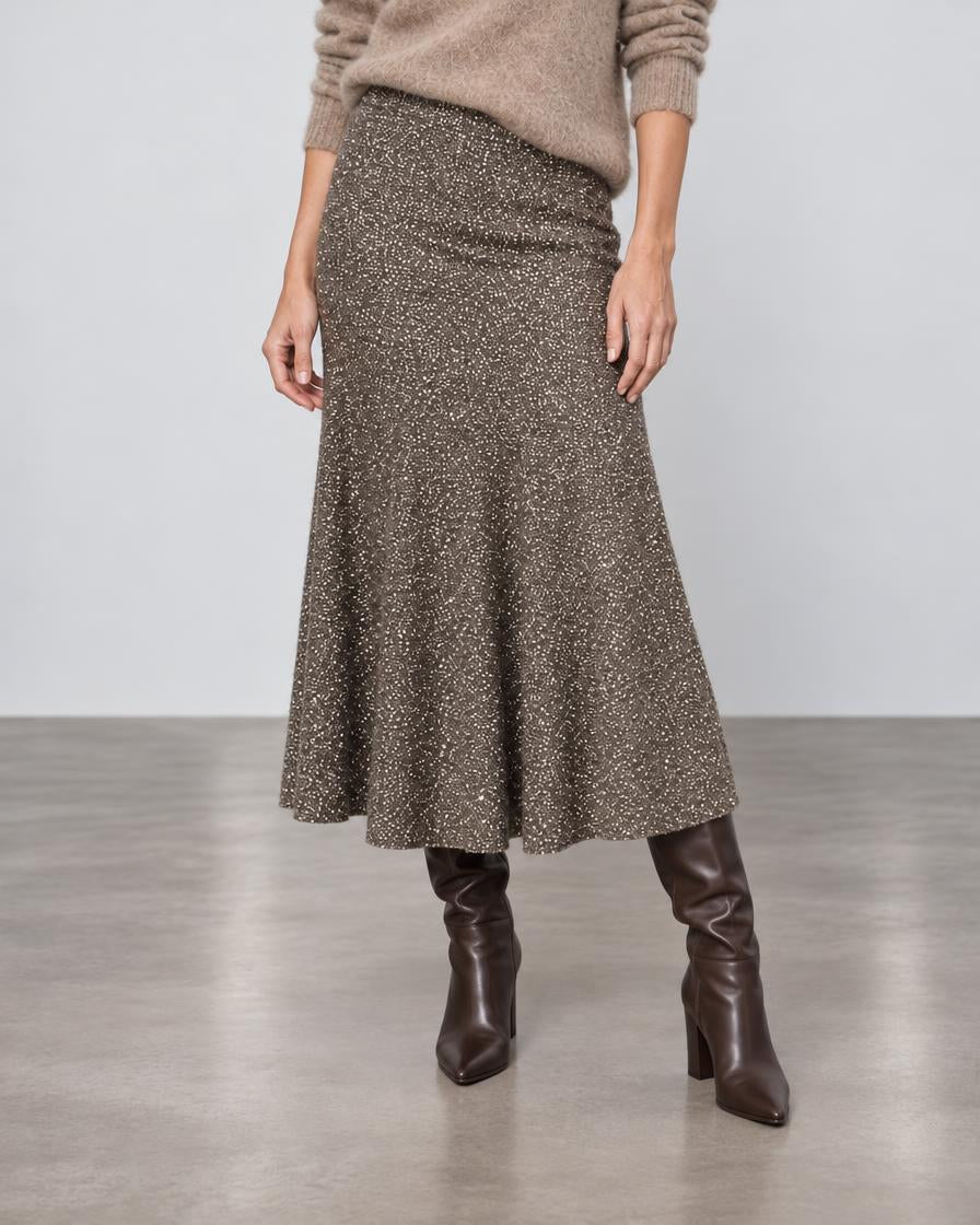 D.Exterior Sequin Knit Midi Skirt - Visone