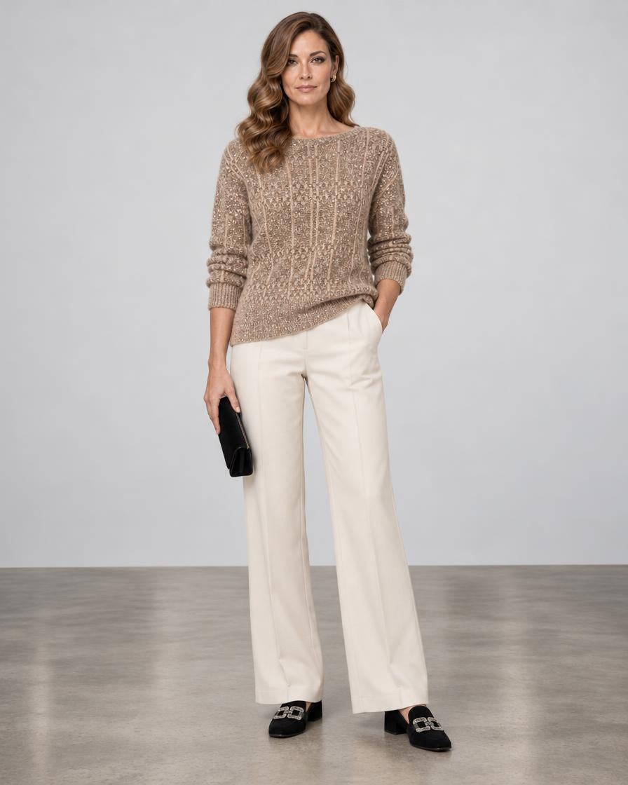 D.Exterior Sequin Textured Knit Sweater - Honey