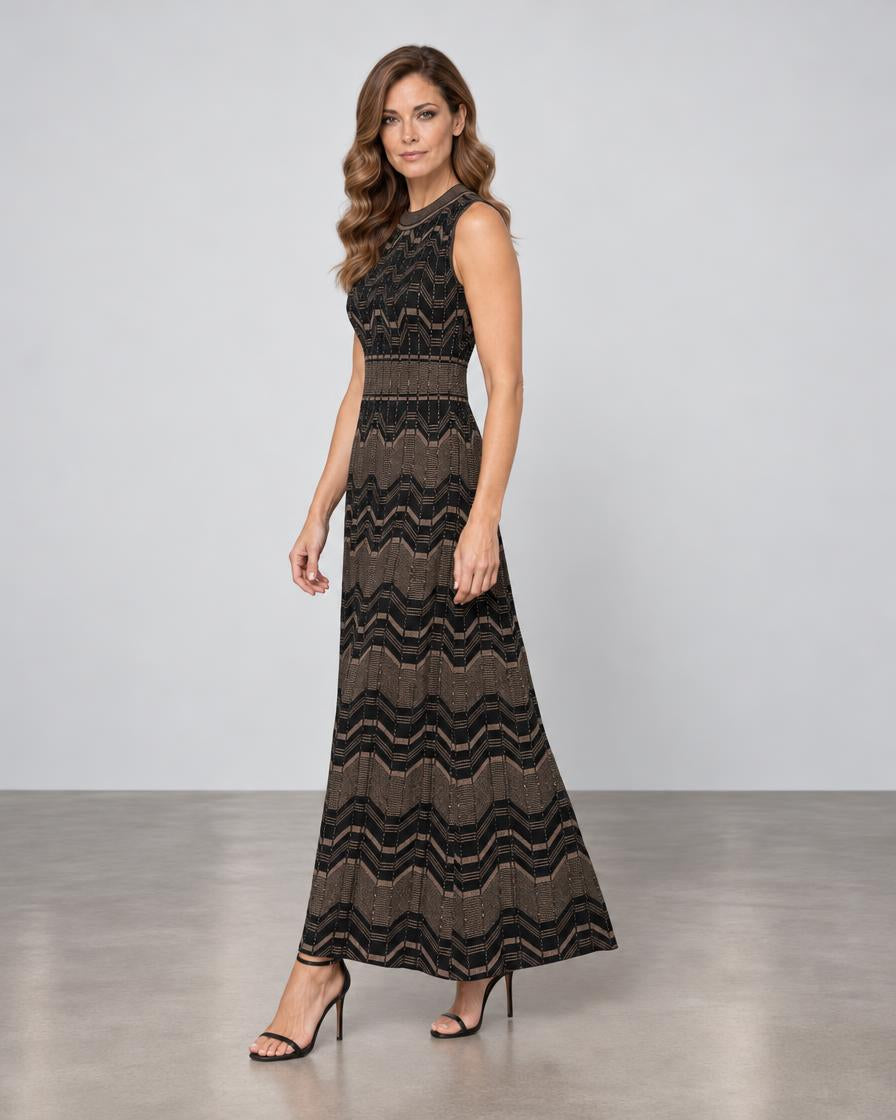 D.Exterior Crystal Knit Midi Dress - Black & Chocolate