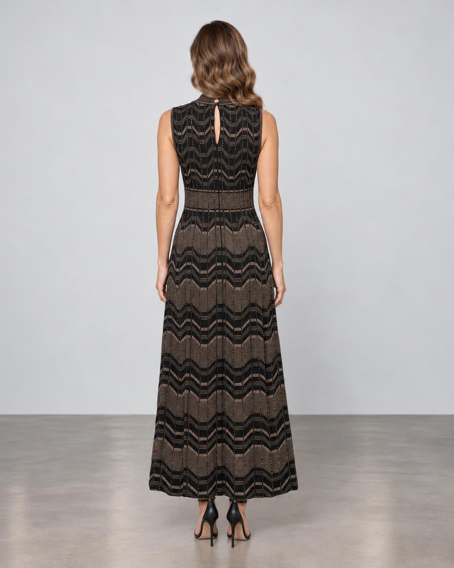 D.Exterior Crystal Knit Midi Dress - Black & Chocolate