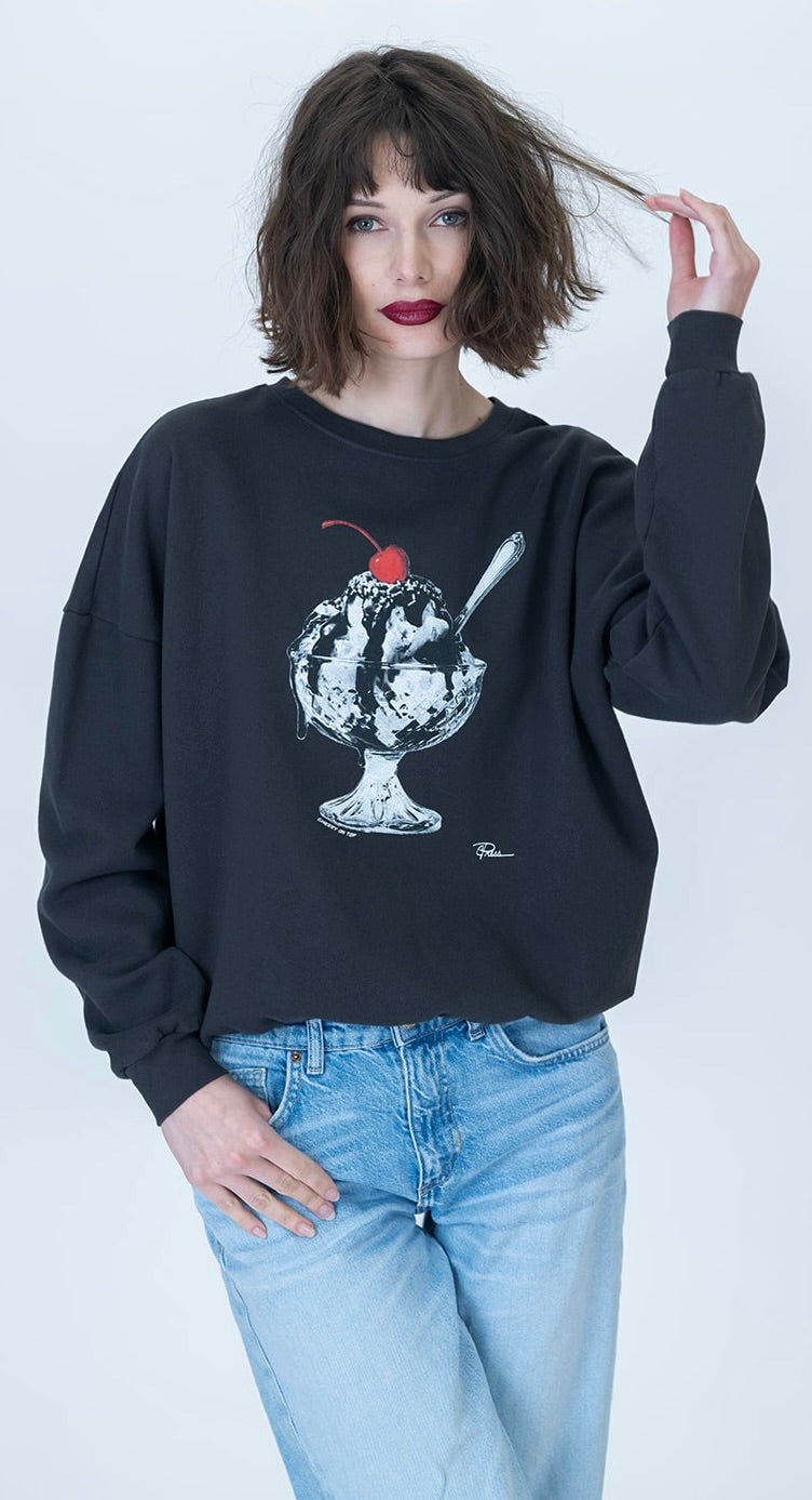Cherry on Top Cozy Sweatshirt - Worn Black