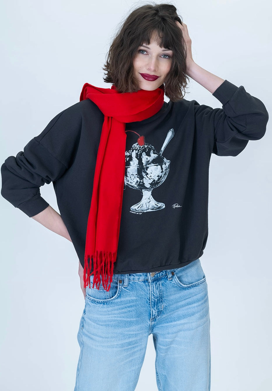 Cherry on Top Cozy Sweatshirt - Worn Black