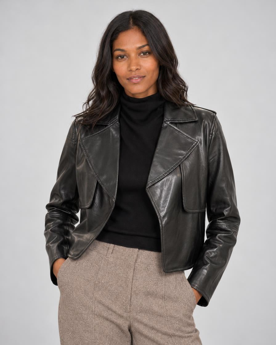 Camille Vegan Leather Jacket - Black