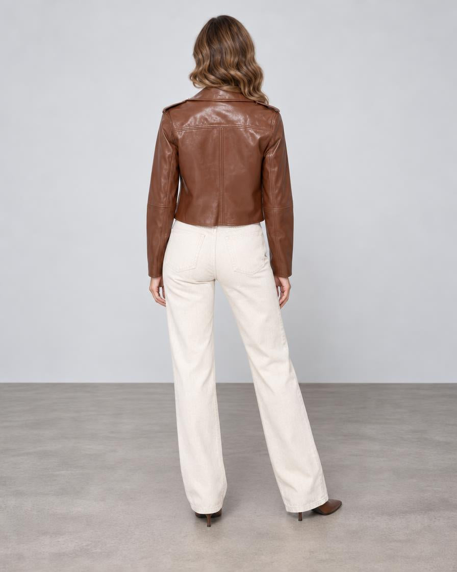 Camille Vegan Leather Jacket - Chestnut