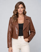 Camille Vegan Leather Jacket - Chestnut