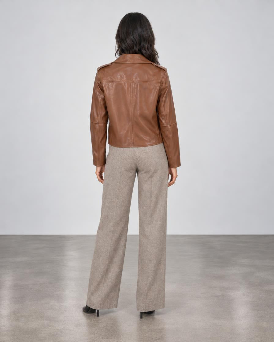 Camille Vegan Leather Jacket - Chestnut