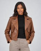 Camille Vegan Leather Jacket - Chestnut