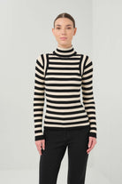 Linh Contour Stripe Knit Top - Black/Latte
