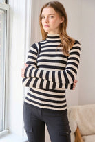 Linh Contour Stripe Knit Top - Black/Latte