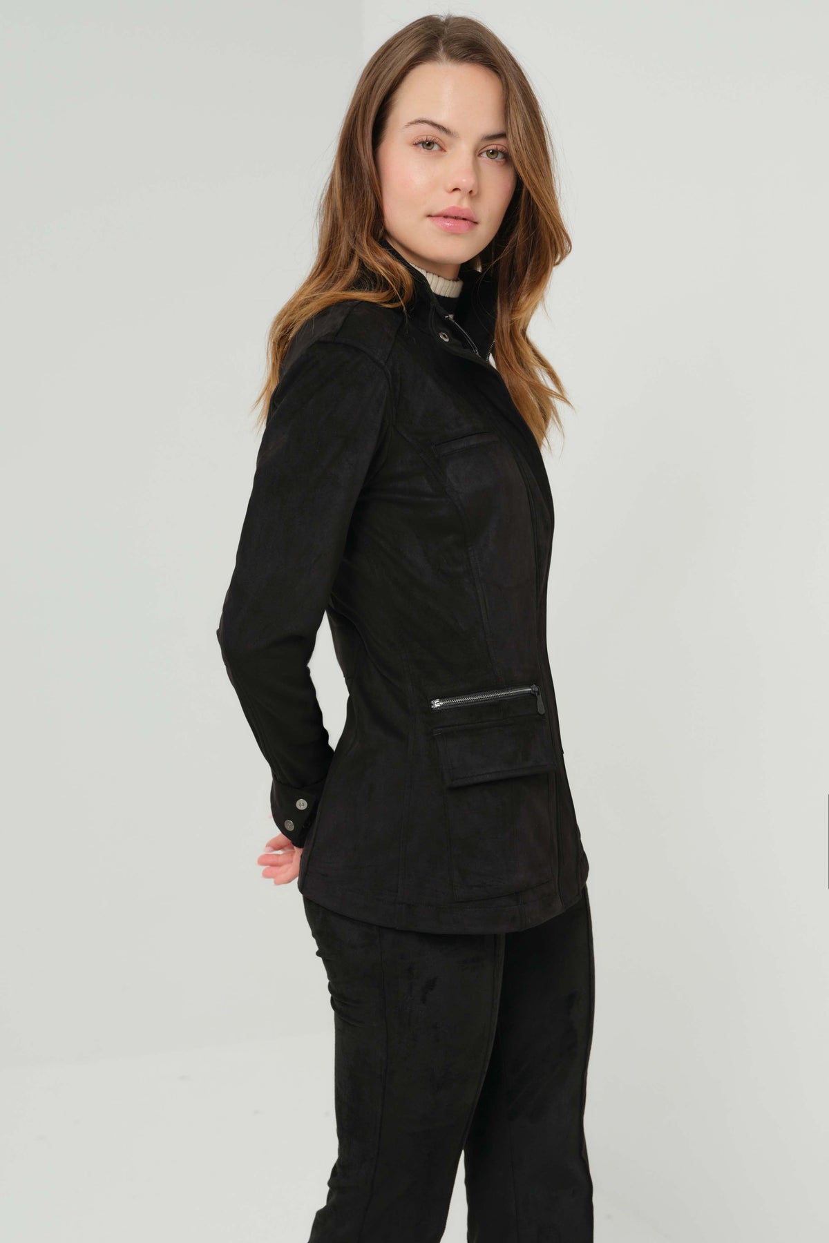 Kenya Faux Suede Safari Jacket - Black