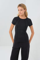 Short Sleeve Celeste Rib Top with Seam Shaping - Black