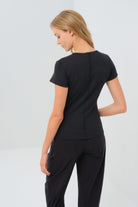 Short Sleeve Celeste Rib Top with Seam Shaping - Black