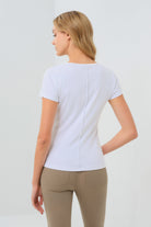 Short Sleeve Celeste Rib Top with Seam Shaping - White