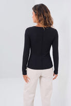 Long Sleeve Celeste Rib Top with Seam Shaping - Black