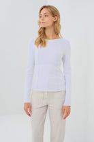 Long Sleeve Celeste Rib Top with Seam Shaping - White