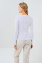 Long Sleeve Celeste Rib Top with Seam Shaping - White